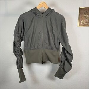 Lululemon Cropped Ruched Sleeve Hooded Jacket Green Women Size‎
